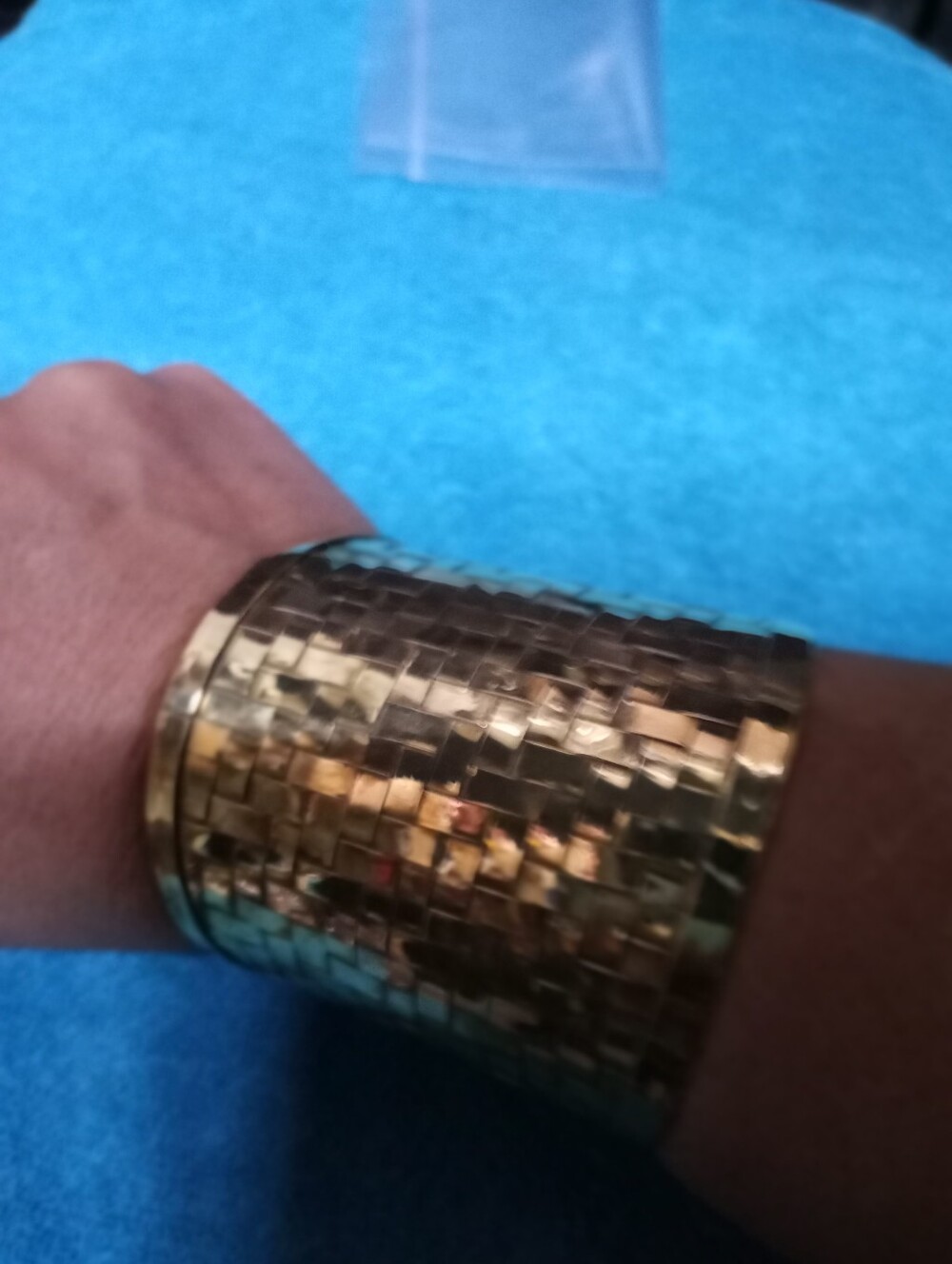 Wide Gold Woven Brass Cuff Bracelet - Gauntlet